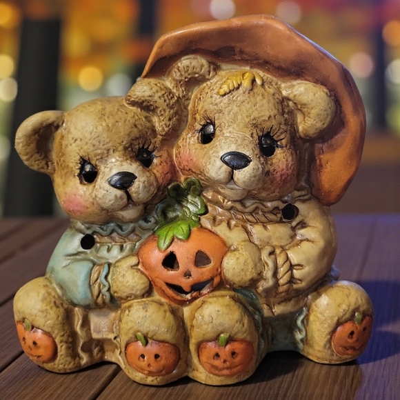Homco Other - Vtg 96 Halloween Ceramic Teddy Bears Candle Holder Jack O' Lantern Incense